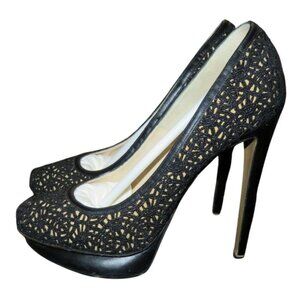 Nicholas Kirkwood Laser Cut Black Italian Leather Platform Stiletto Pumps 37